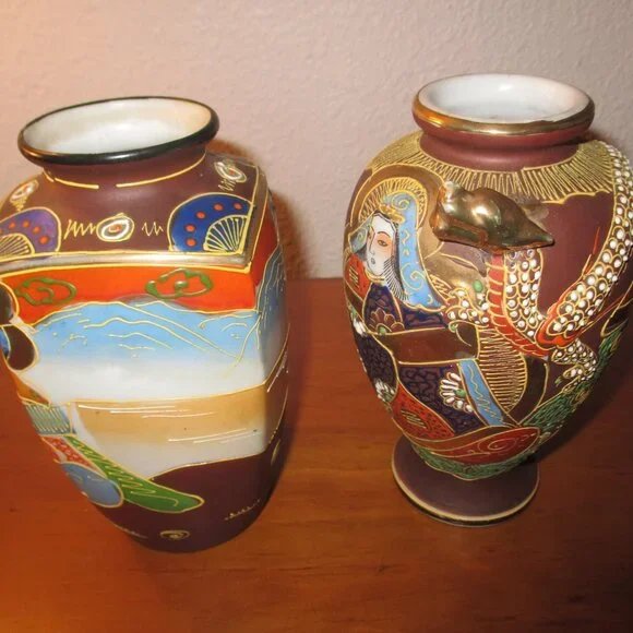 Two Antique Hand Painted Japanese Vases